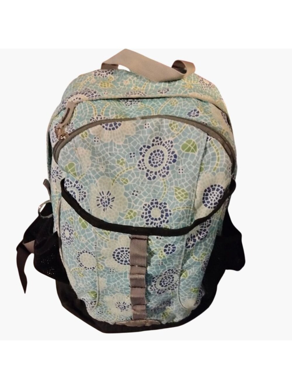 L L Bean Backpack Blue Floral Mesh Pockets Padded Straps